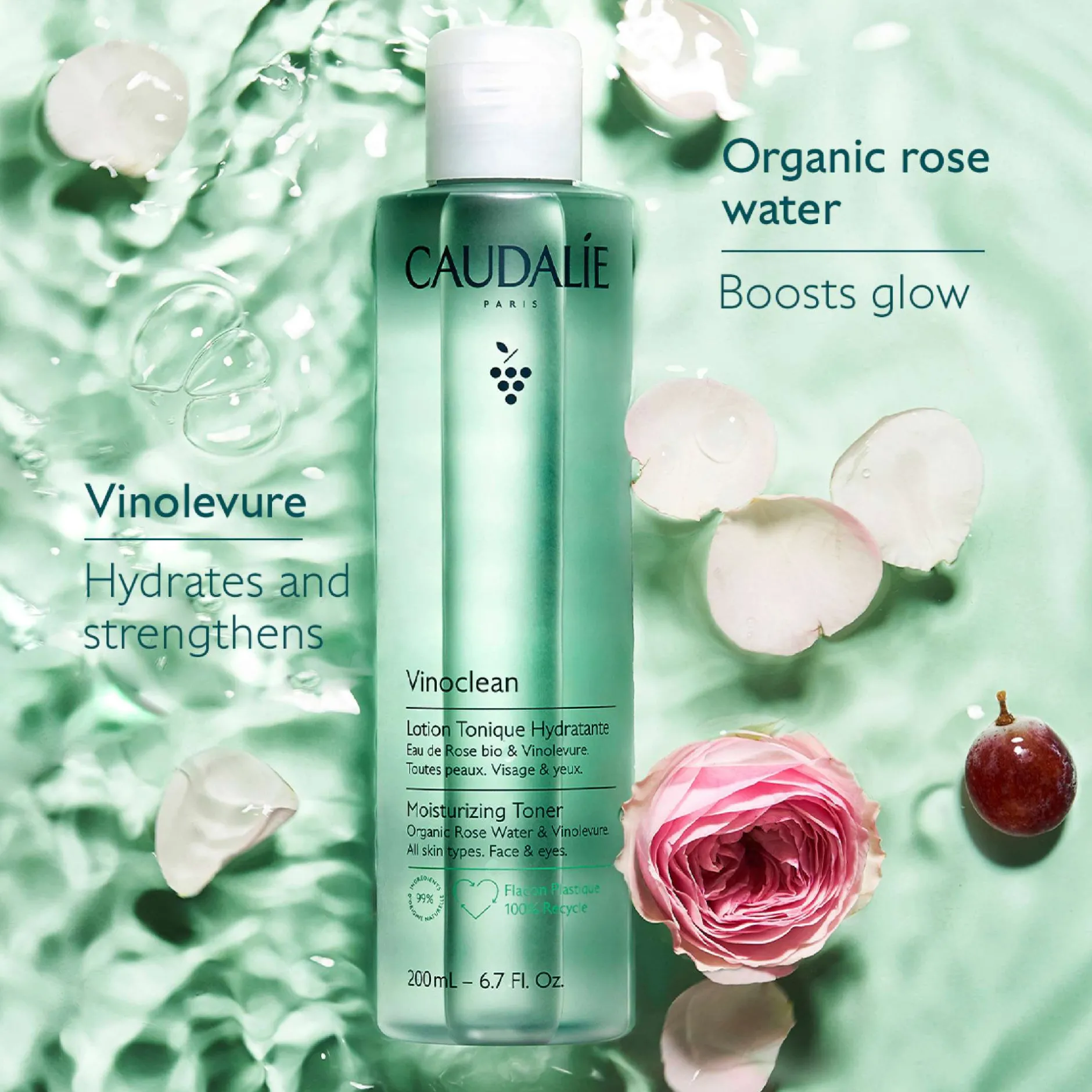 Caudalie Vinoclean Moisturising Toner with Rose Water 200ml Sale