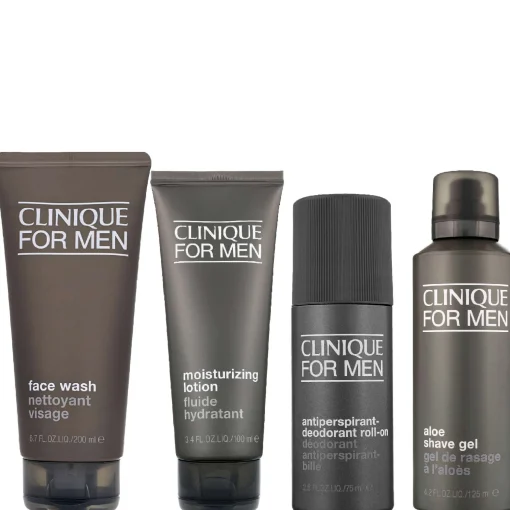 Clinique Bundles Set: Mens Face Wash 200ml, Moisturizing Lotion 100ml, Antiperspirant Roll-On 75ml & Shave Gel 125ml Discount