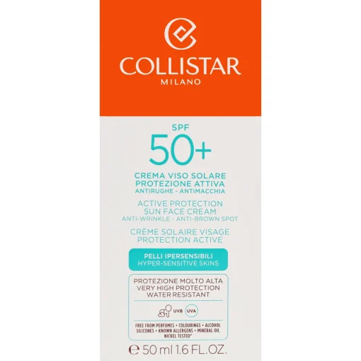 Collistar Sun Tan Active Protection Sun Face Cream SPF50 50ml Online