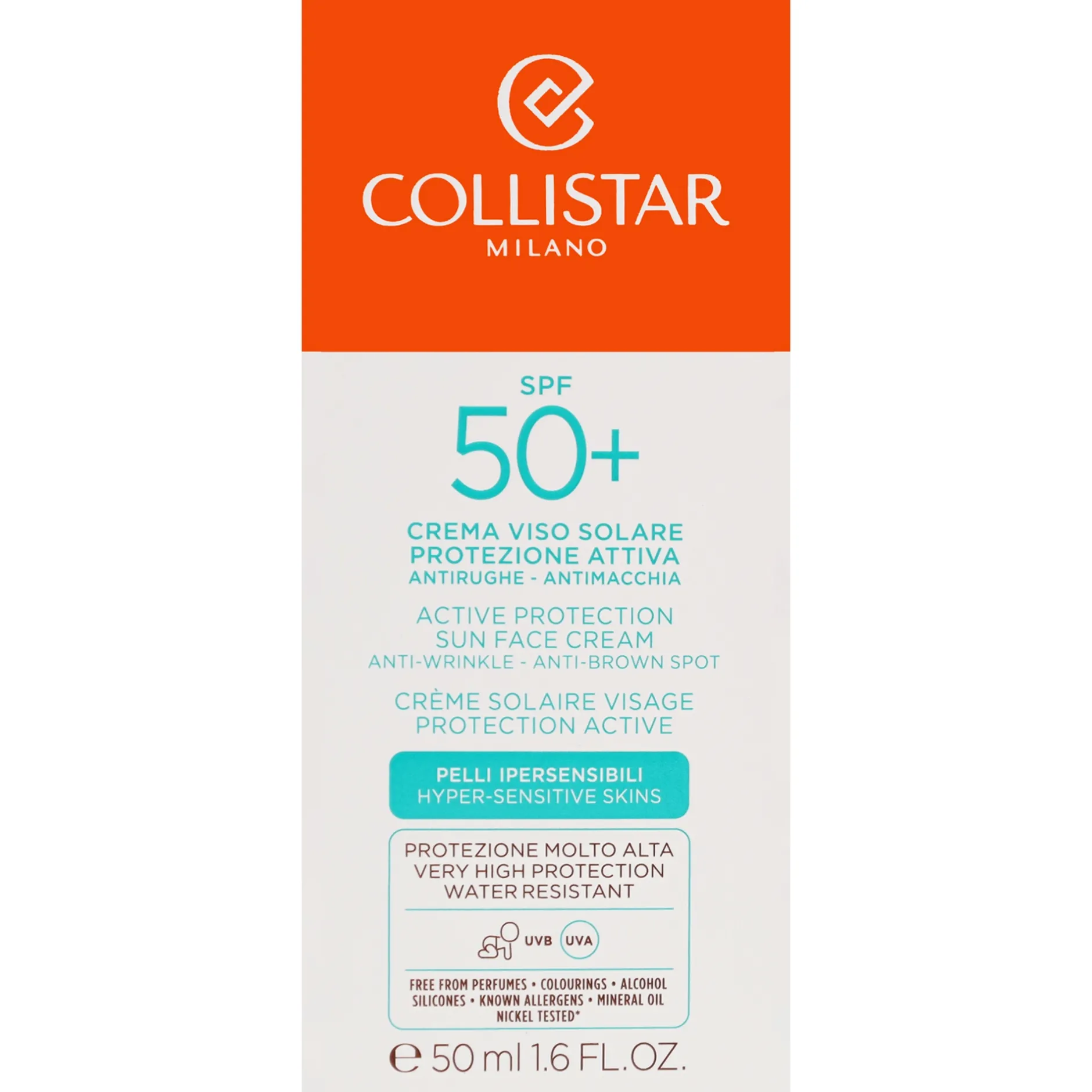 Collistar Sun Tan Active Protection Sun Face Cream SPF50 50ml Online