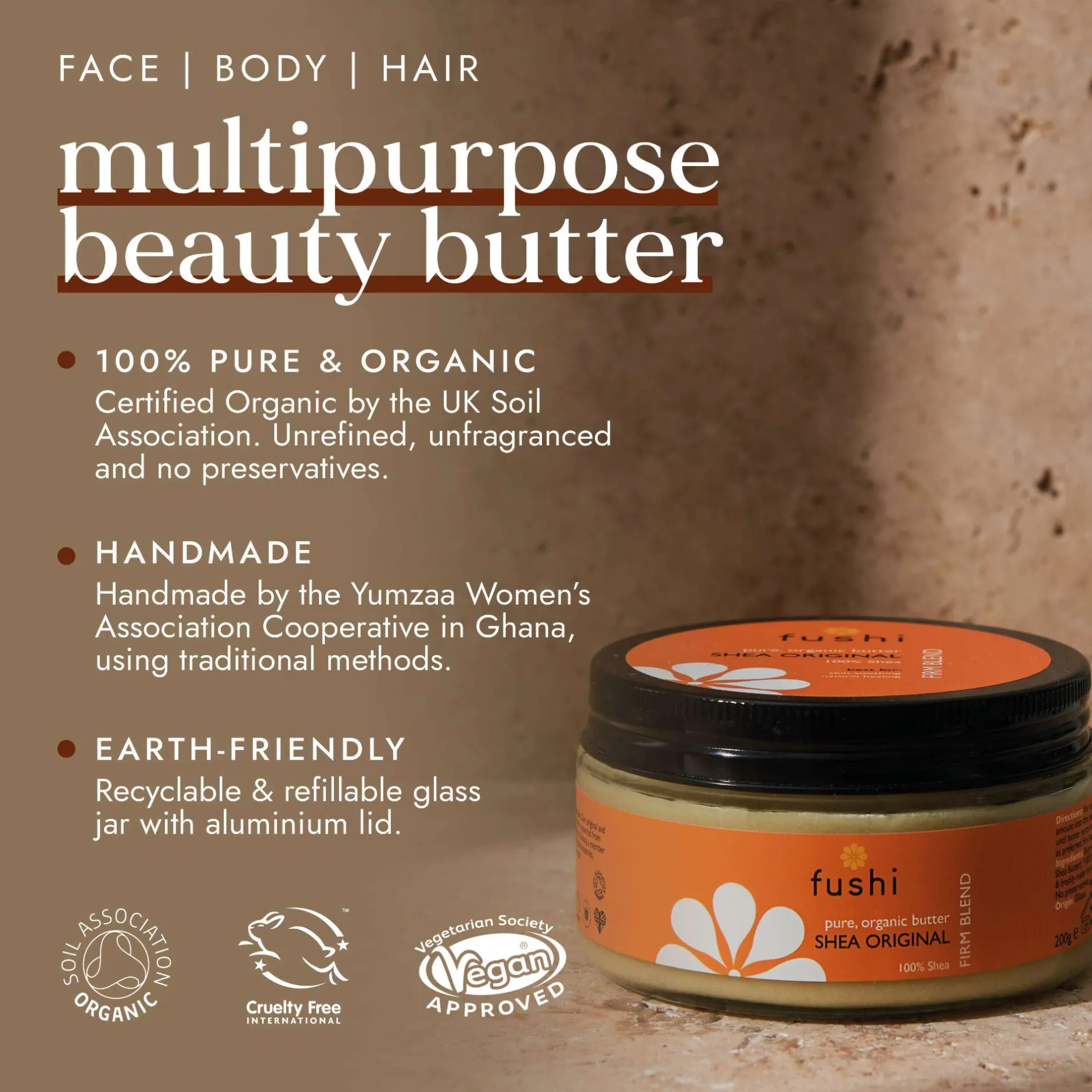 Fushi Body Care Organic Shea Butter Original 200g New