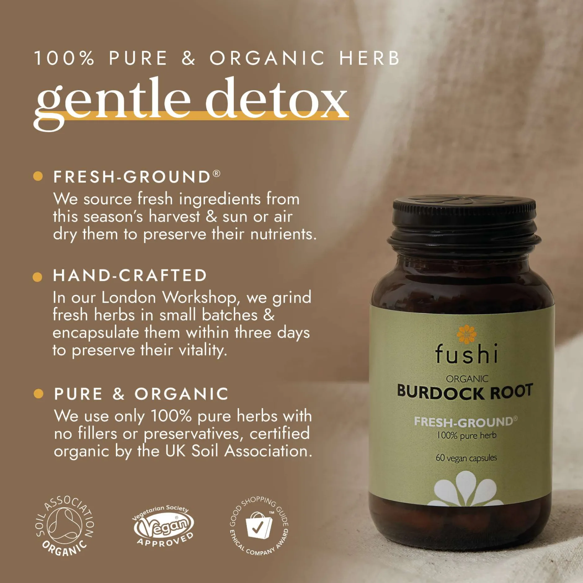 Fushi Single Herb Supplements Organic Burdock Root x 60 Capsules Best
