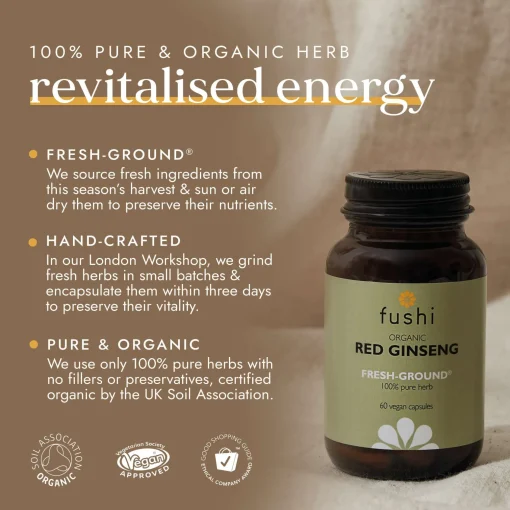 Fushi Single Herb Supplements Organic Red Ginseng x 60 Capsules New