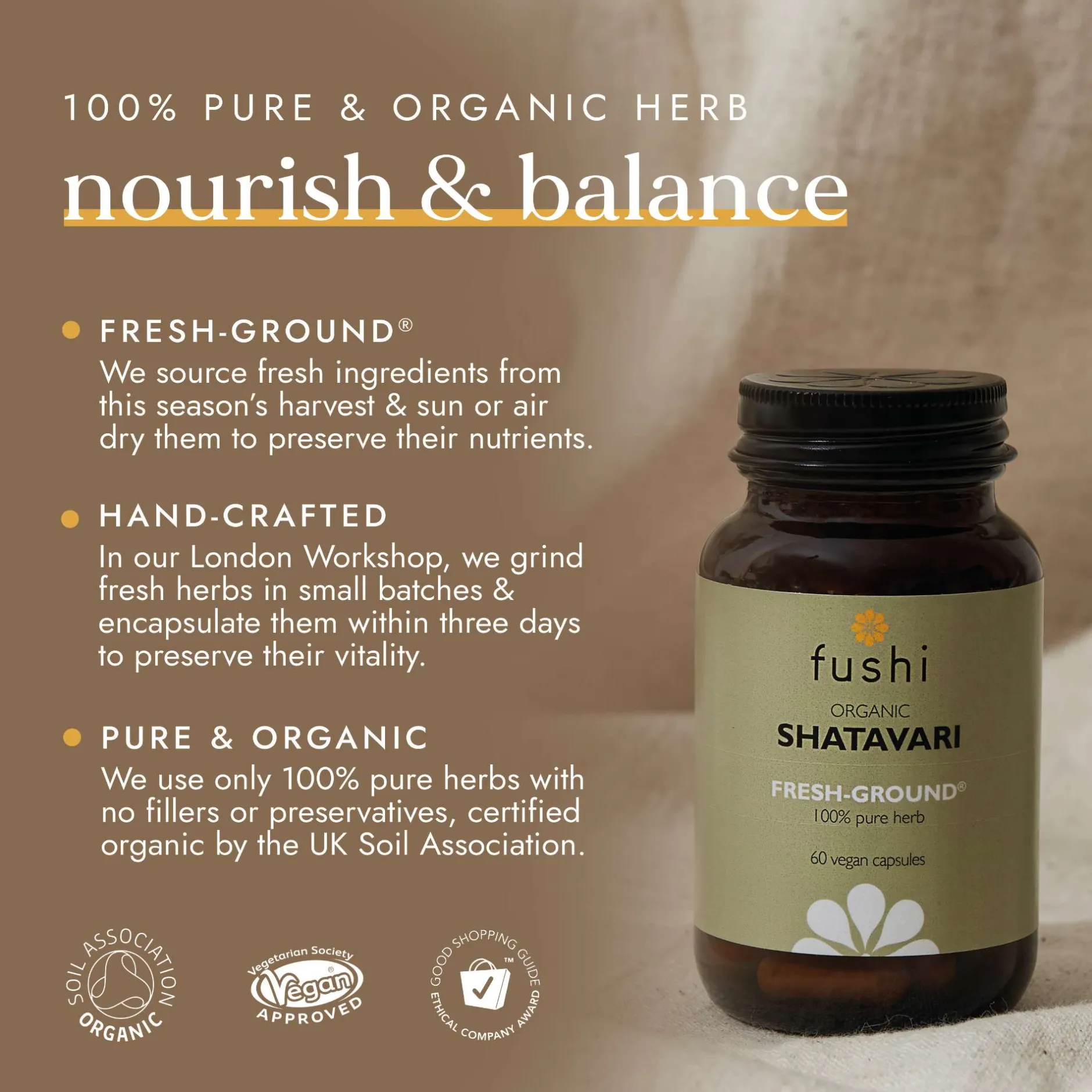 Fushi Single Herb Supplements Organic Shatavari x 60 Capsules Best