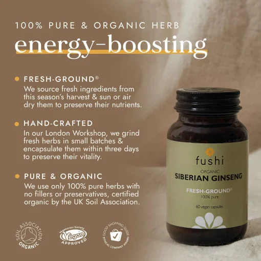 Fushi Single Herb Supplements Organic Siberian Ginseng x 60 Capsules Outlet
