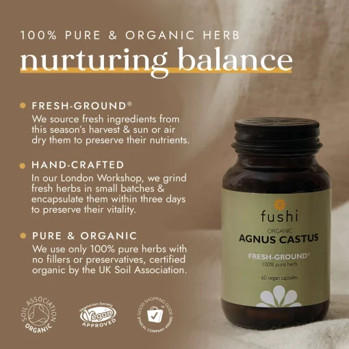 Fushi Single Herb Supplements Organic Chaste Tree x 60 Capsules Best