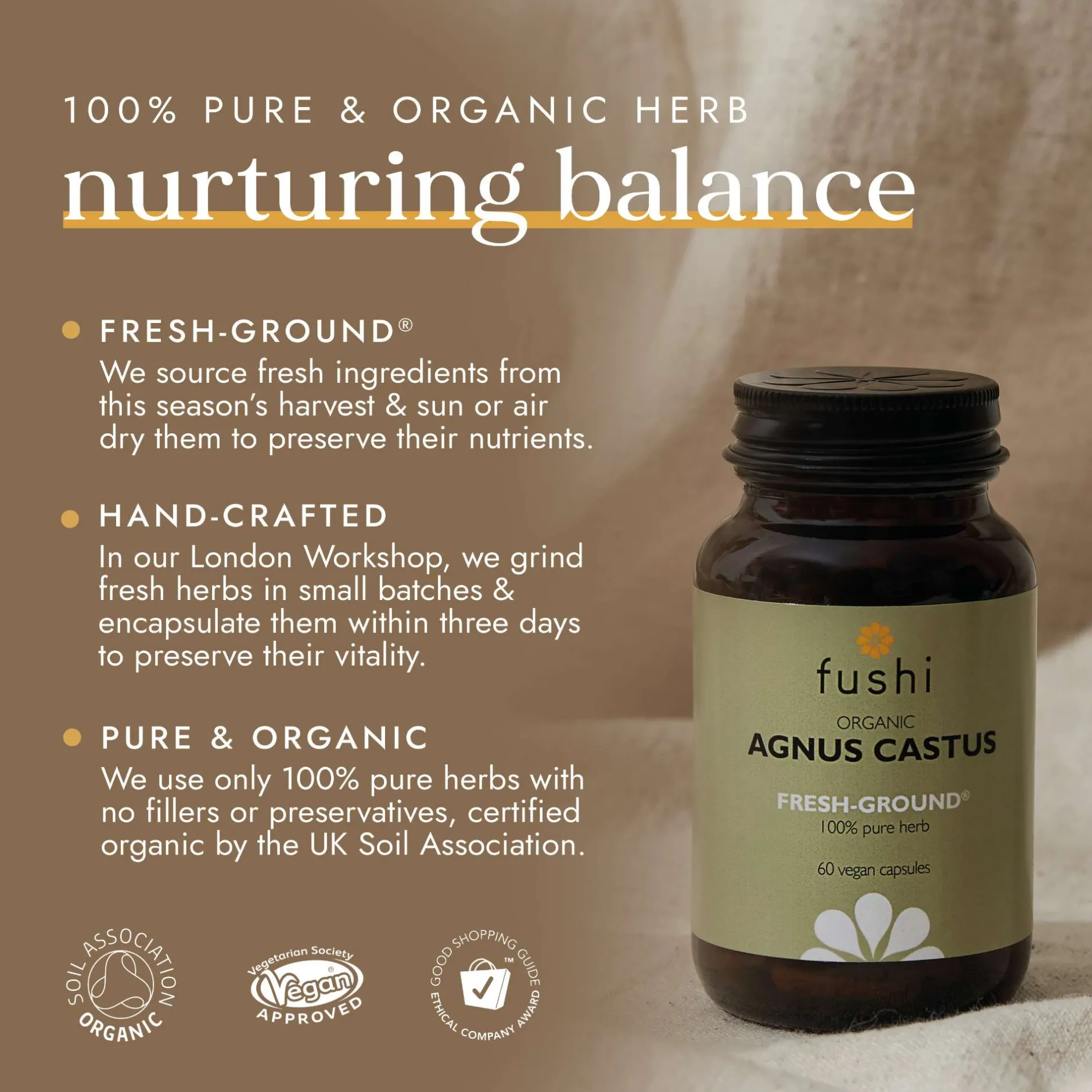 Fushi Single Herb Supplements Organic Chaste Tree x 60 Capsules Best