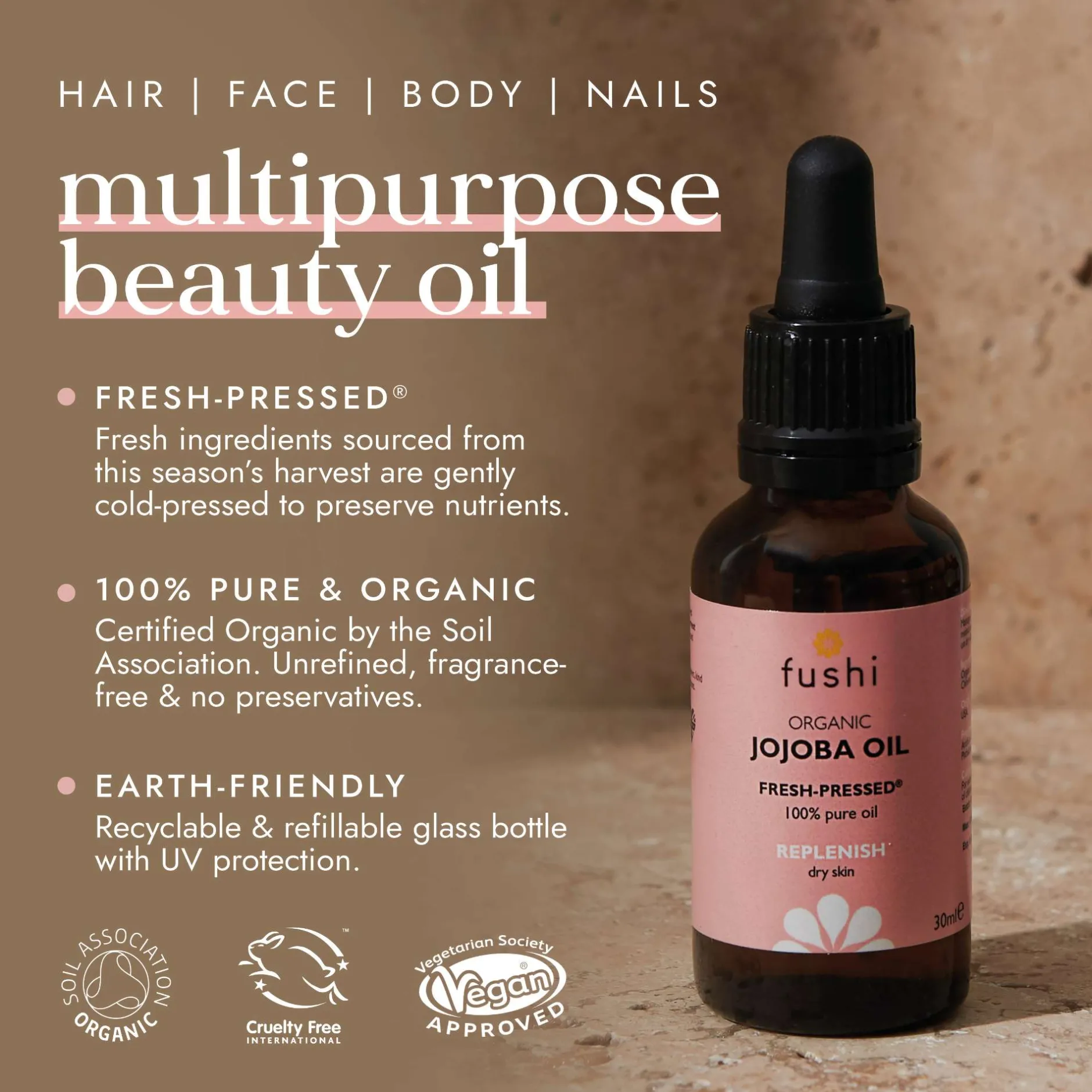 Fushi Skincare Organic Jojoba Oil 30ml New