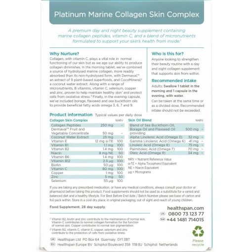 Healthspan Collagen Platinum Marine Collagen Skin Complex x 28 Capsules & x 28 Tablets New