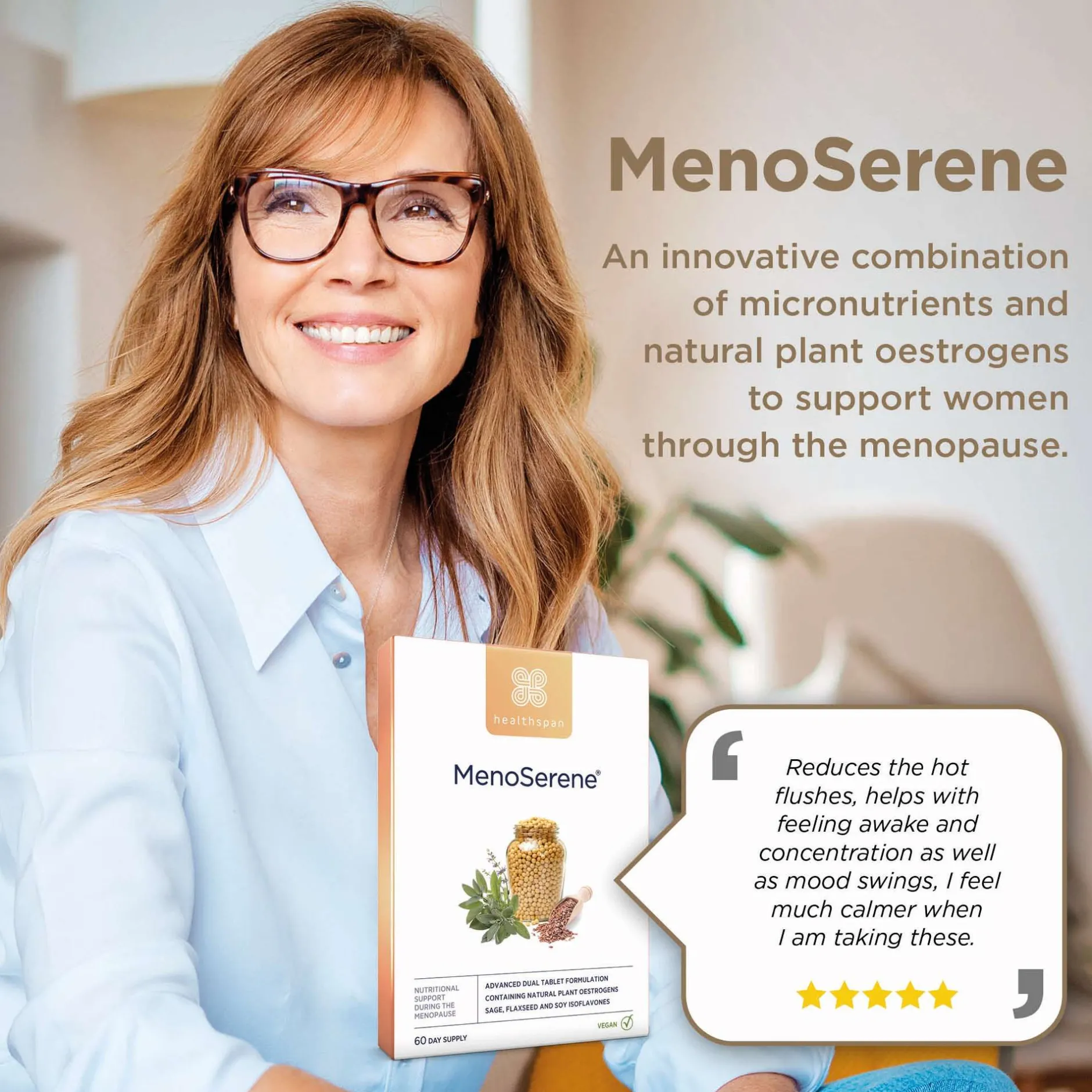 Healthspan MenoSerene® Soy Isoflavones, Flaxseed & Sage Tablets x 60 Sale