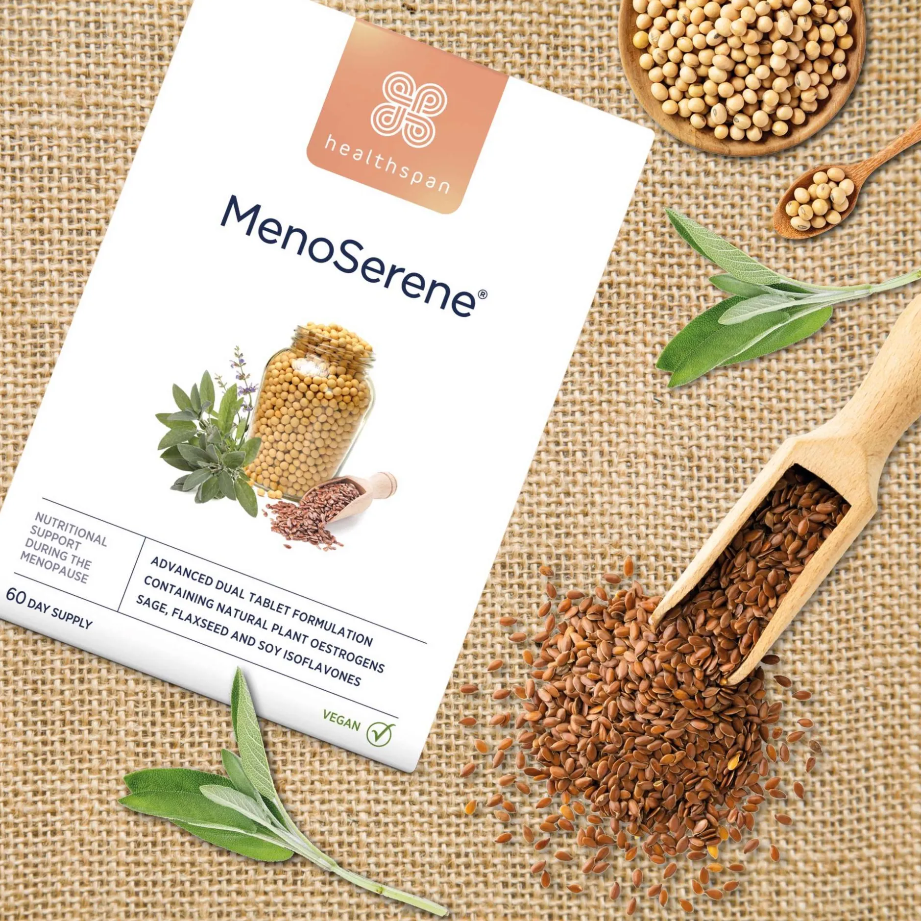 Healthspan MenoSerene® Soy Isoflavones, Flaxseed & Sage Tablets x 60 Sale