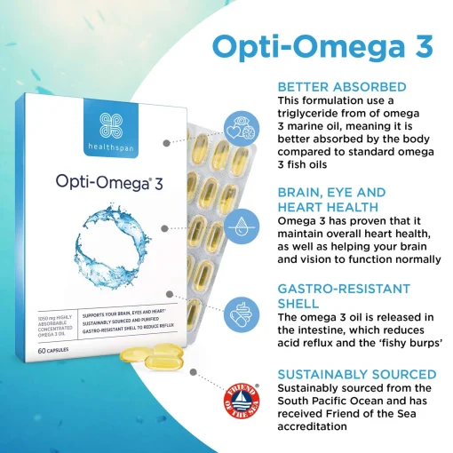 Healthspan Omega 3 Opti−Omega® 3 Capsules x 60 Hot
