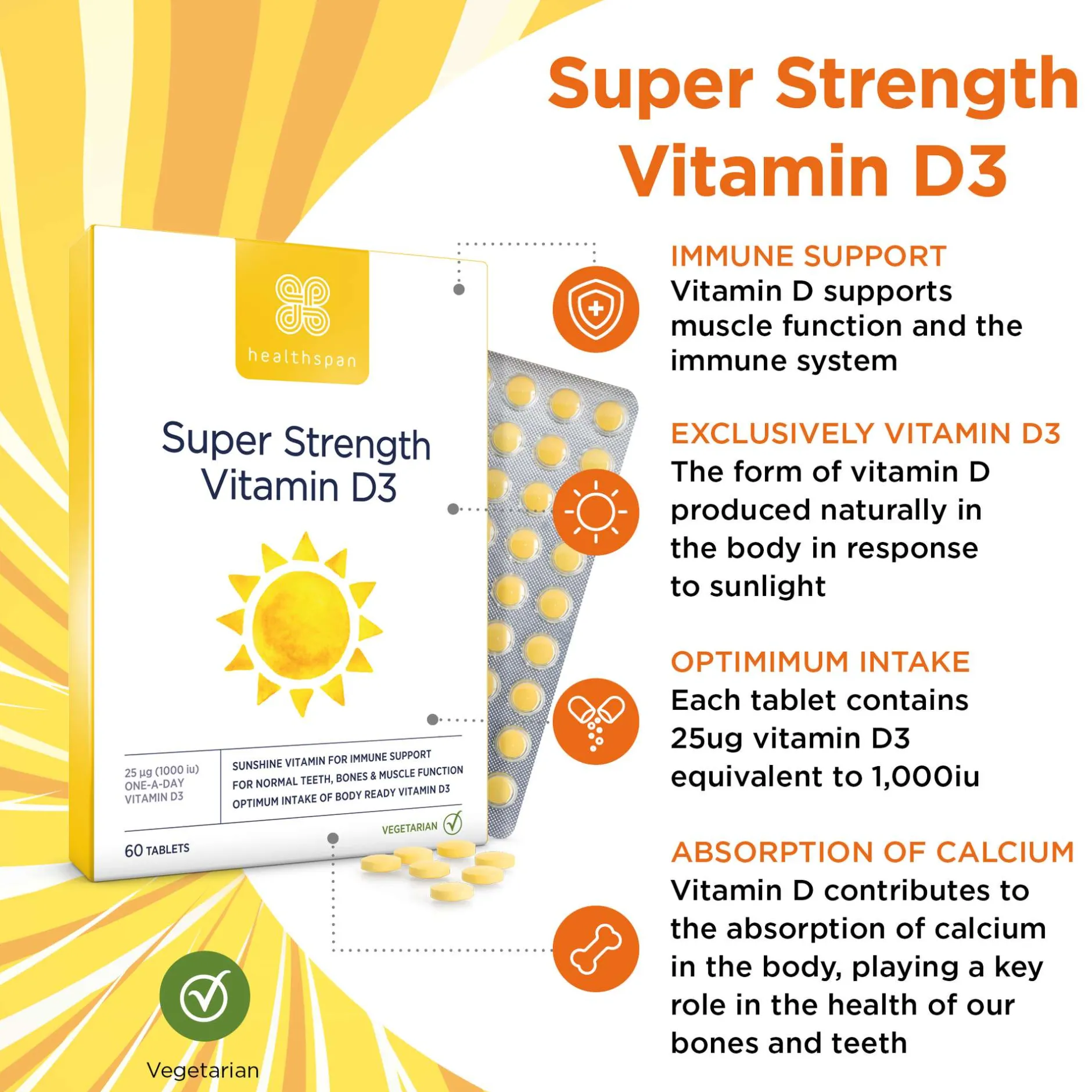 Healthspan Vitamin D Super Strength Vitamin D3 Tablets x 60 Best
