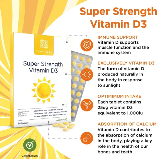 Healthspan Vitamin D Super Strength Vitamin D3 Tablets x 240 Hot