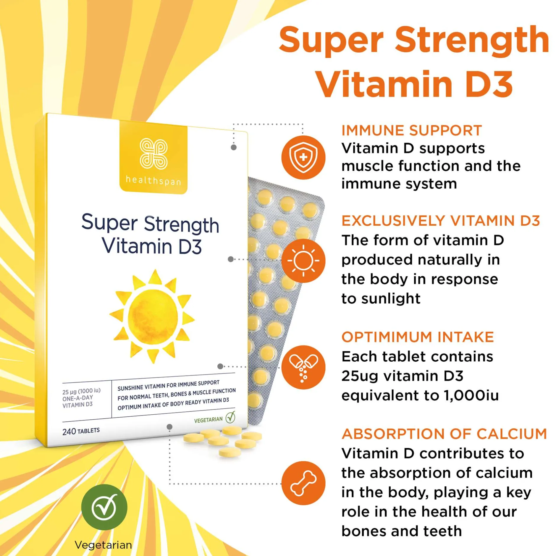 Healthspan Vitamin D Super Strength Vitamin D3 Tablets x 240 Hot