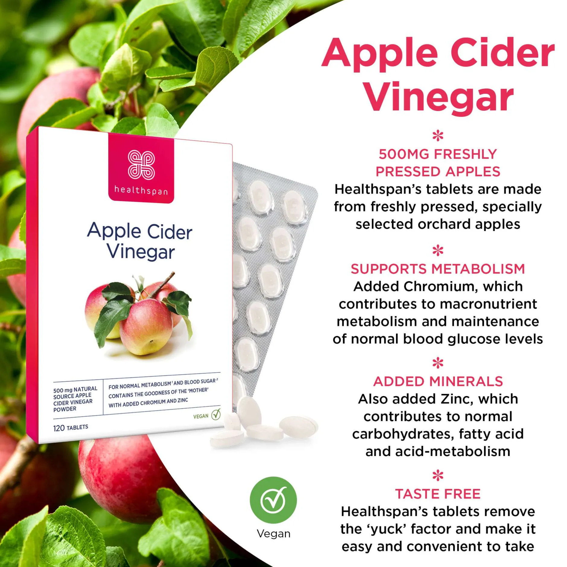 Healthspan Vitamins & Supplements Apple Cider Vinegar Tablets x 120 Clearance
