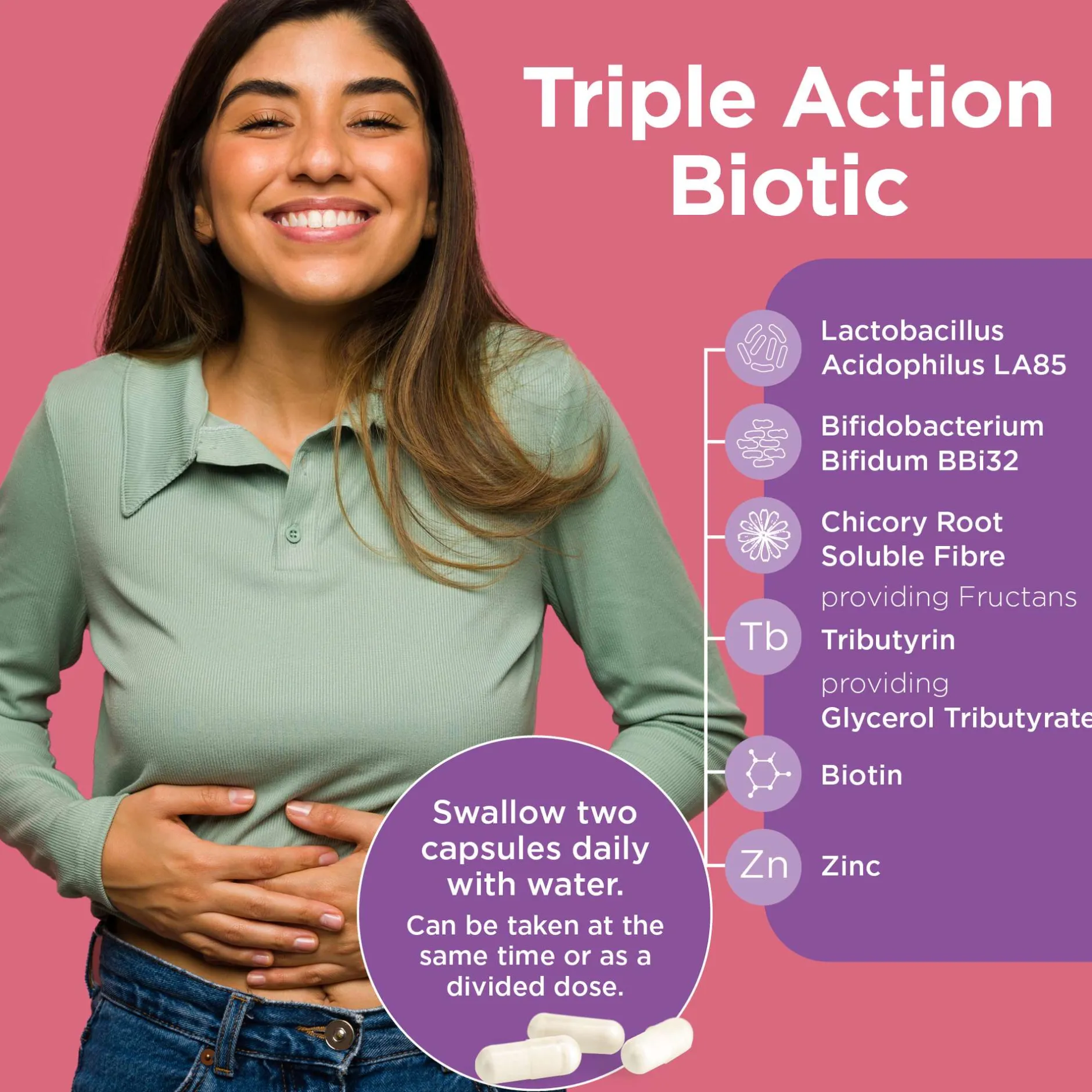 Healthspan Vitamins & Supplements Triple Action Biotic Capsules x 60 Hot