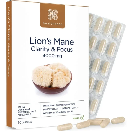 Healthspan Vitamins & Supplements 250mg Lion’s Mane Clarity & Focus x 60 Capsules Best