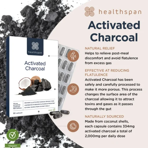 Healthspan Vitamins & Supplements Activated Charcoal Capsules x 90