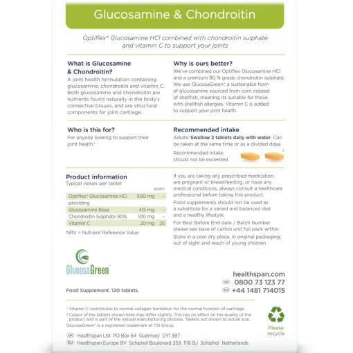 Healthspan Vitamins & Supplements Optiflex Glucosamine 500mg & Chondroitin 100mg Tablets x 120 Hot