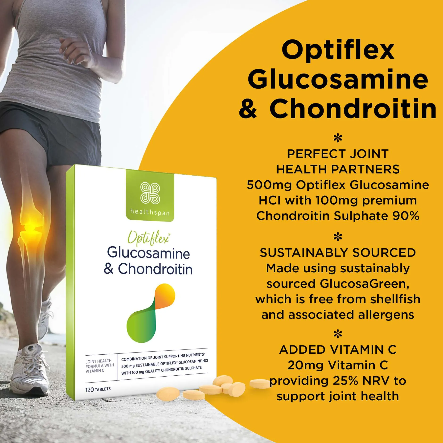 Healthspan Vitamins & Supplements Optiflex Glucosamine 500mg & Chondroitin 100mg Tablets x 120 Hot