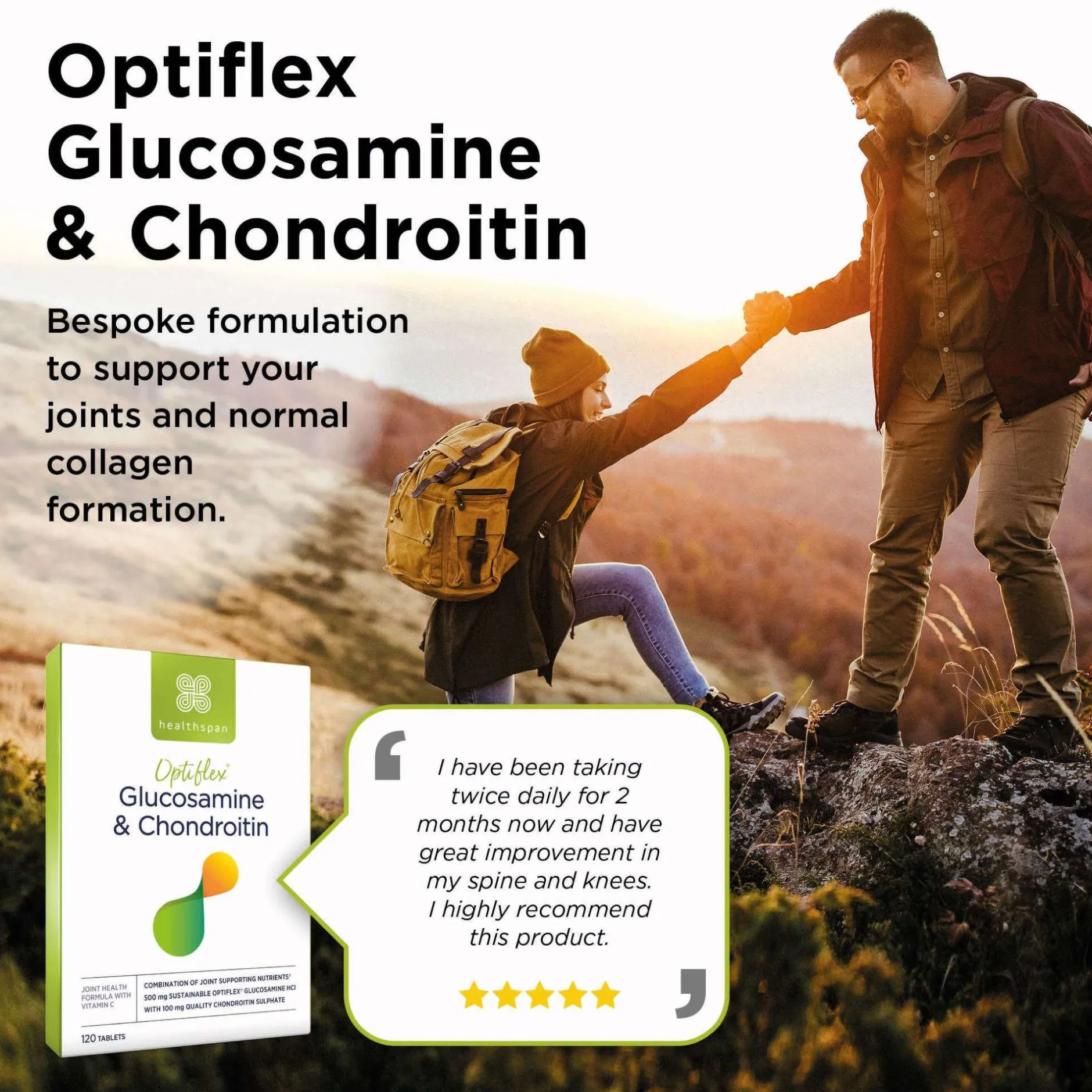 Healthspan Vitamins & Supplements Optiflex Glucosamine 500mg & Chondroitin 100mg Tablets x 120 Hot