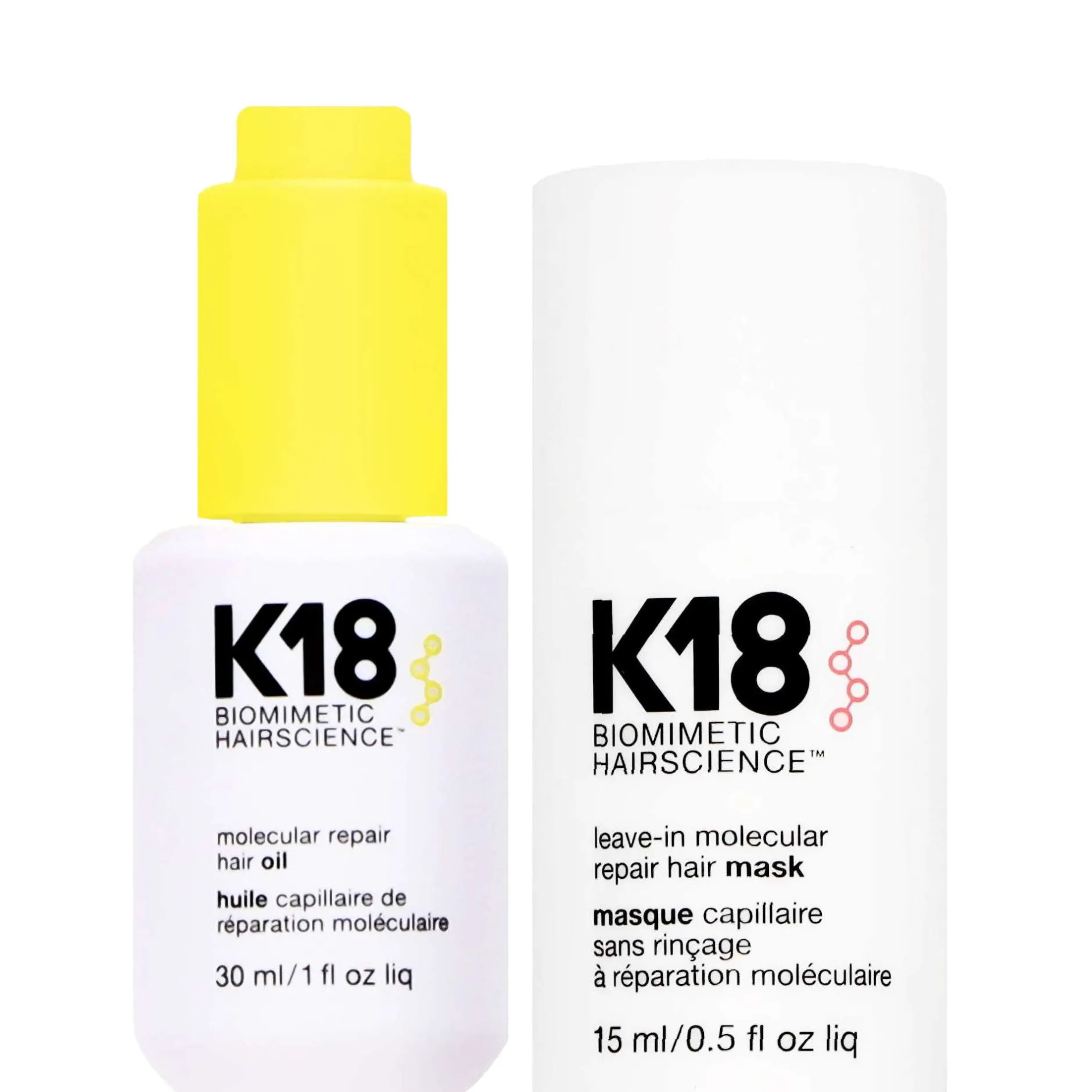 K18 Bundles Duo: Molecular Repair Hair Oil 30ml & Biomimetic Hairscience Leave-In Molecular Repair Hair Mask 15ml Outlet