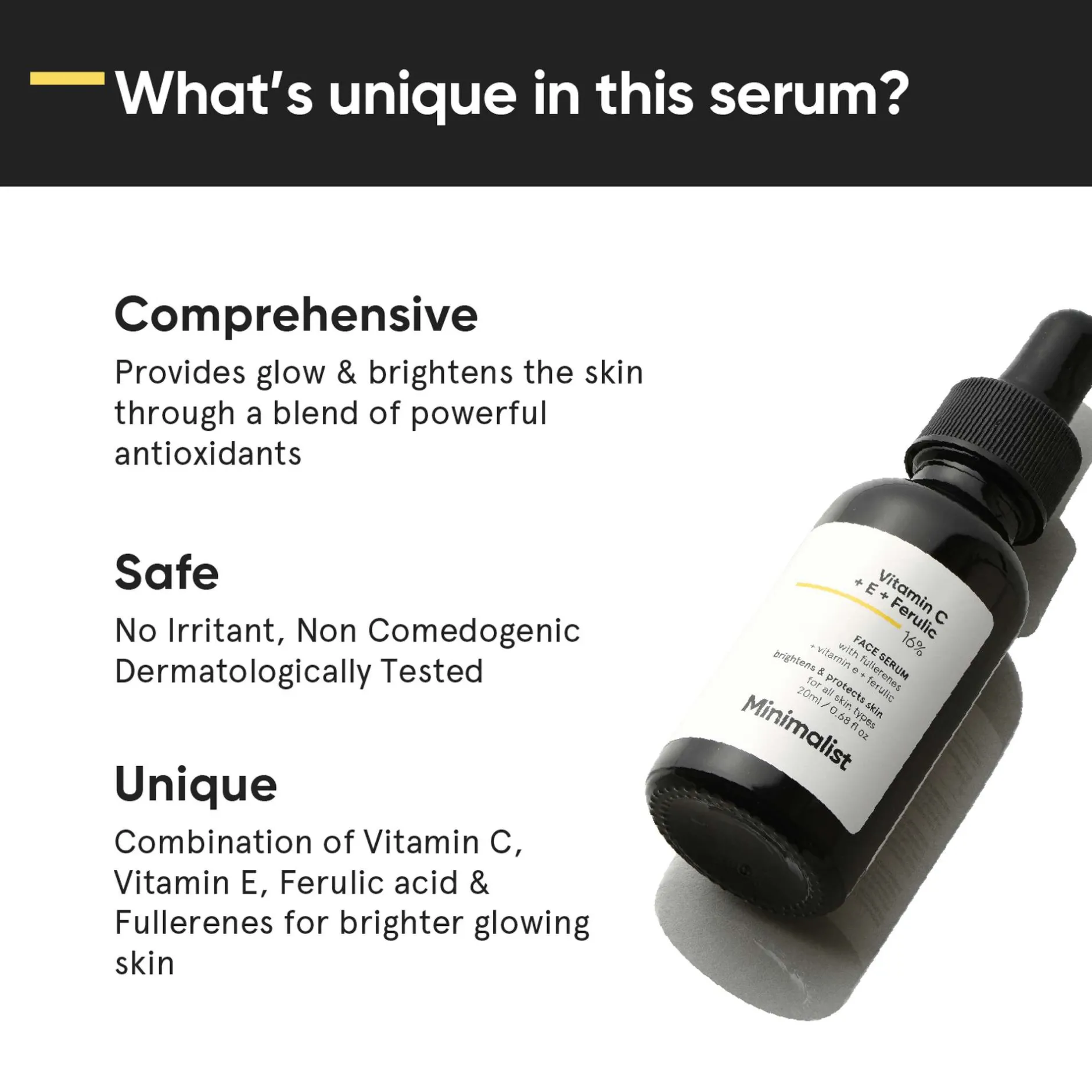 Minimalist Skin Care Vitamin C + E + Ferulic 16% Face Serum 20ml New