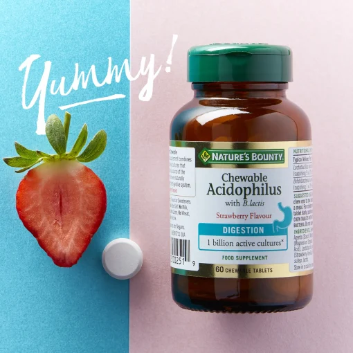 Nature's Bounty Digestive Health Microbiome Support Strawberry Flavoured Chewable Tablets x 60 Sale