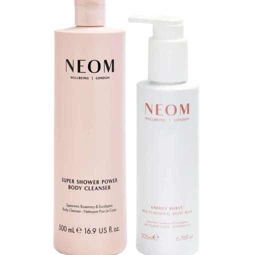 Neom Wellbeing London Bundles Duo: Super Shower Power Body Cleanser & Energy Burst Multi Mineral Milk New