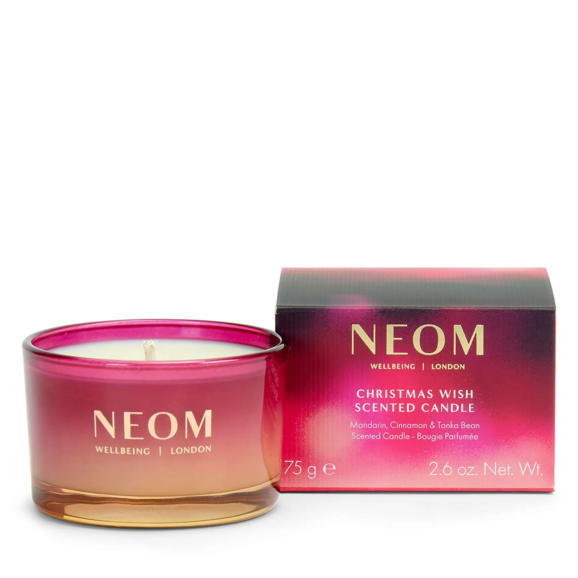 Neom Wellbeing London Christmas Wish Travel Candle 75g New