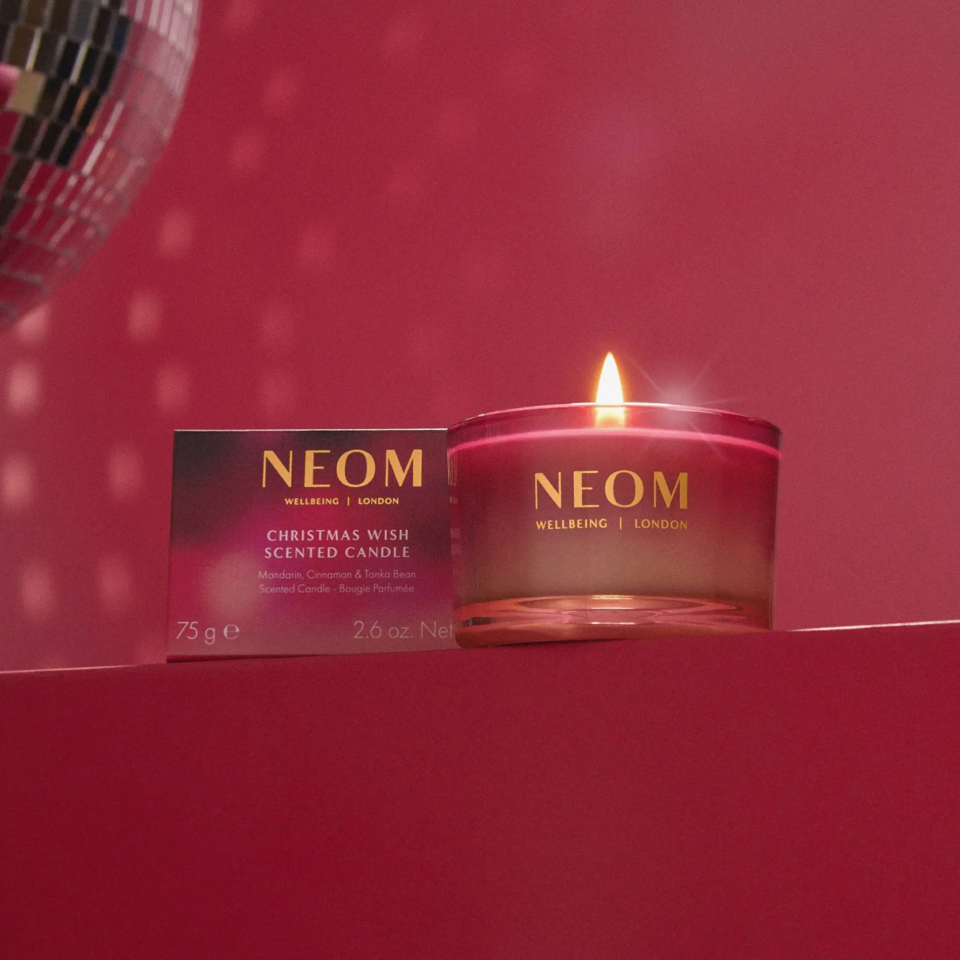 Neom Wellbeing London Christmas Wish Travel Candle 75g New