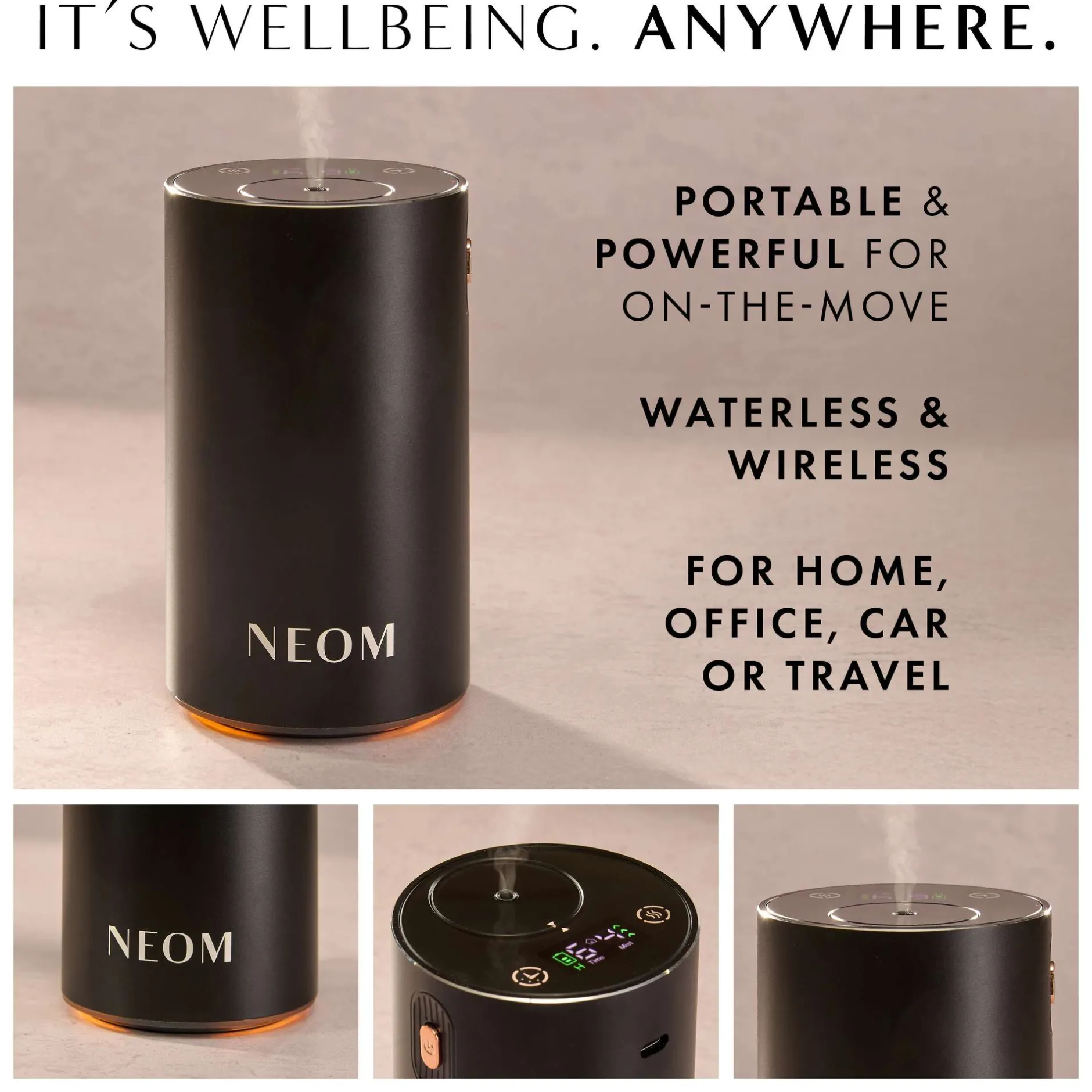 Neom Wellbeing London Pod Mini+ Waterless Essential Oil Diffuser Black Best