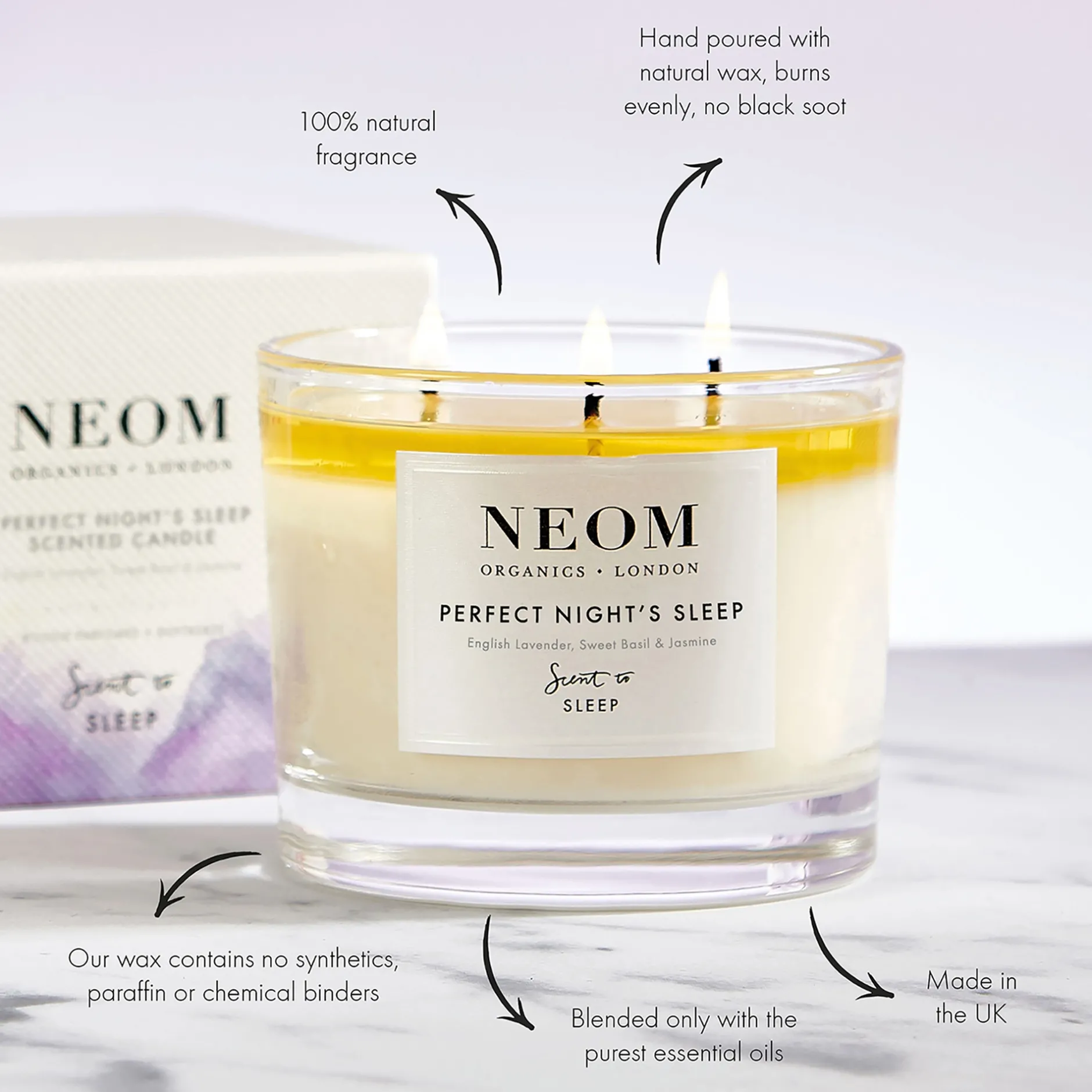 Neom Wellbeing London Scent To Sleep Perfect Night's Sleep Scented Candle (3 Wick) 420g New