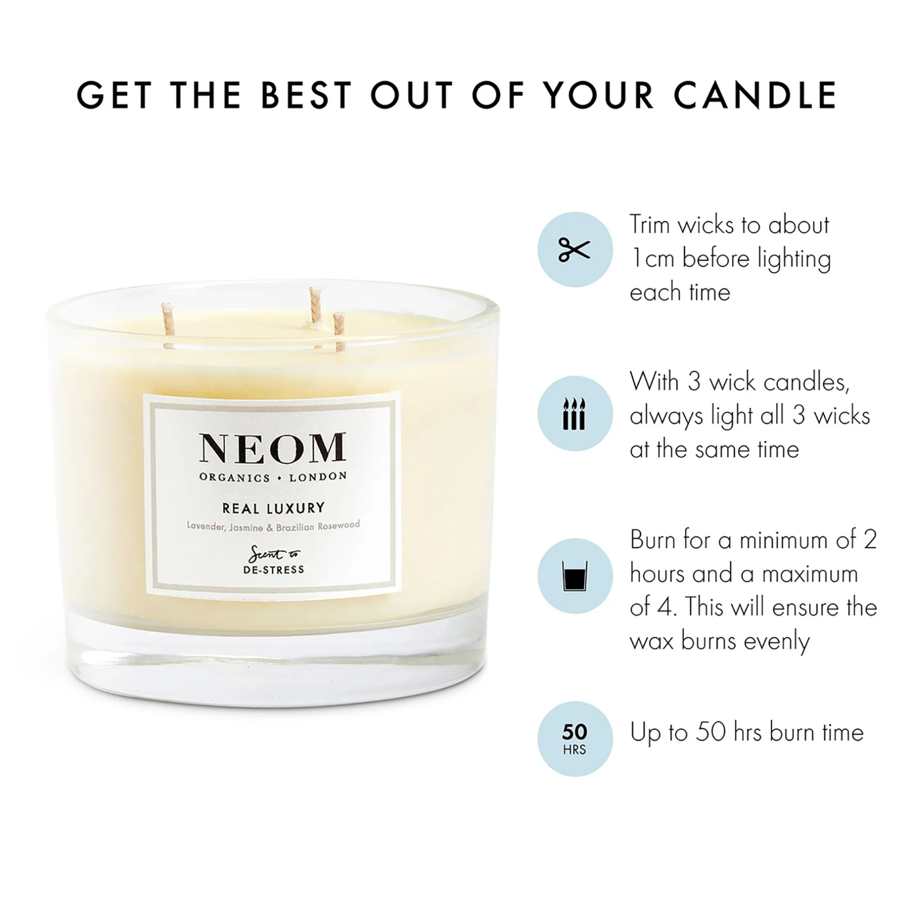 Neom Wellbeing London Scent To De-Stress Real Luxury Candle (3 Wicks) 420g Clearance