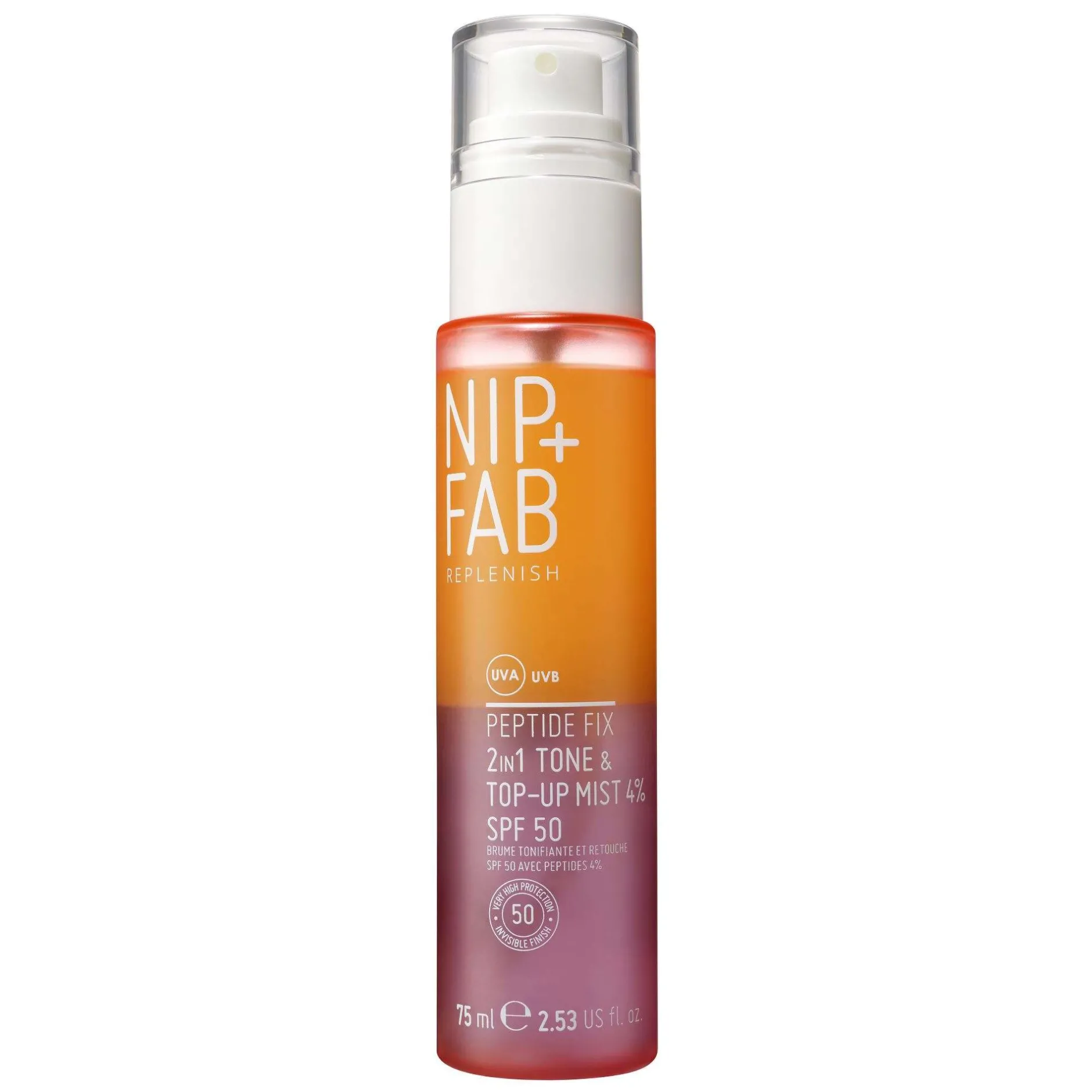 Nip + Fab Peptide Fix 2-in-1 SPF 50 Tone + Top Up Mist 4% 75ml New