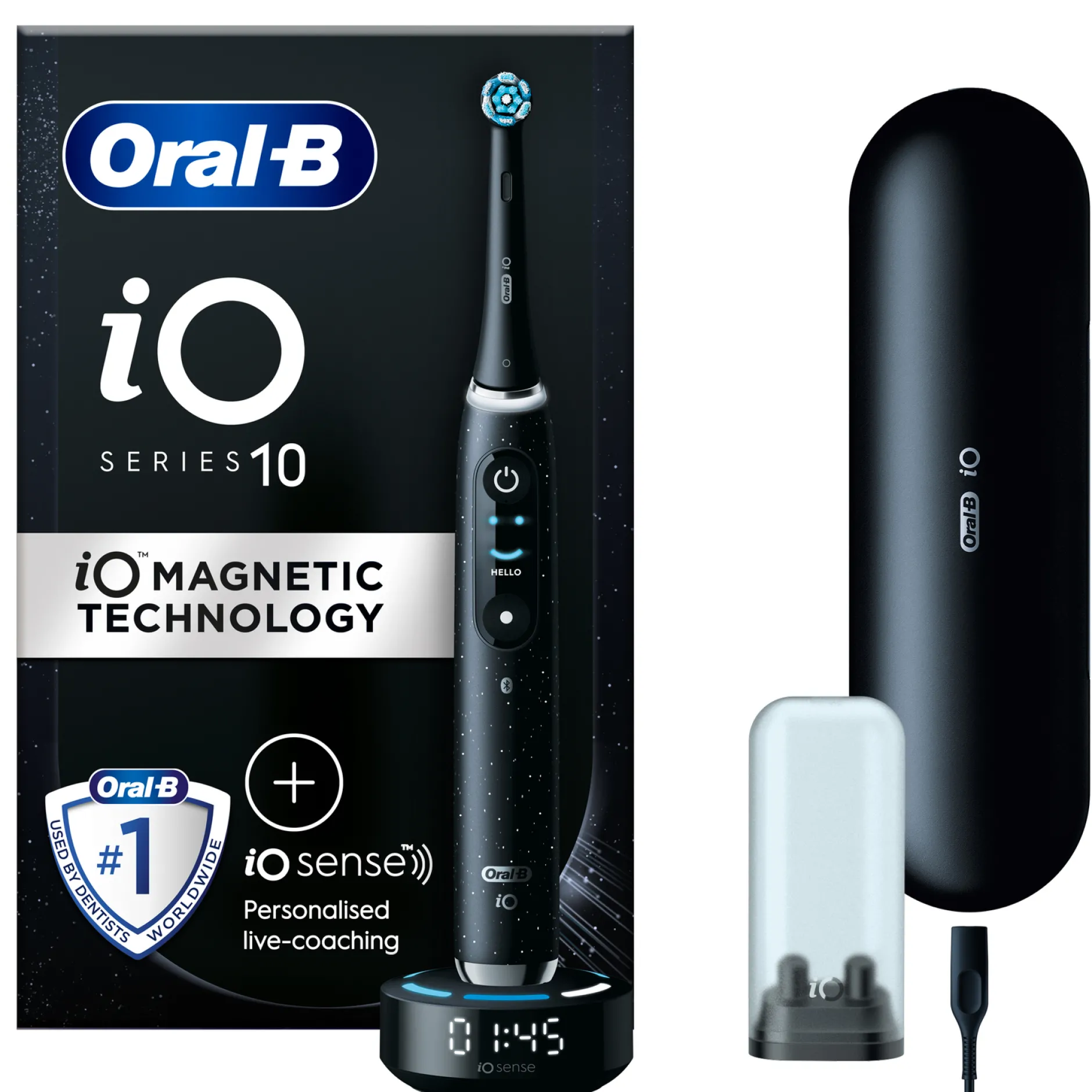 Oral-B iO 10 Cosmic Black Electric Toothbrush with Charging Travel Case Outlet