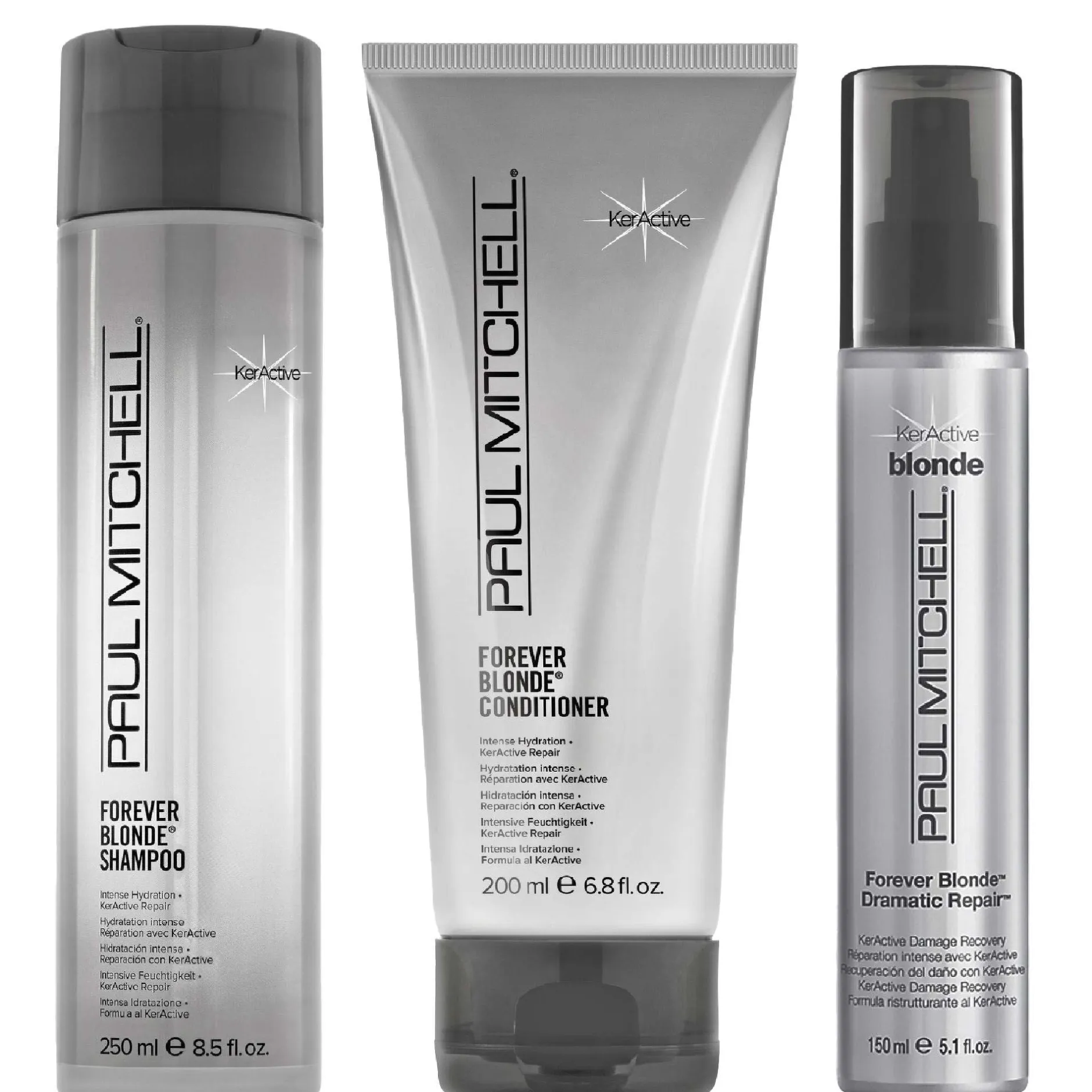 Paul Mitchell Bundles Trio: Forever Blonde Shampoo 250ml, Conditioner 200ml & Dramatic Repair 150ml