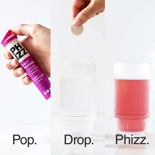 Phizz 3-in-1 Tablets Apple & Blackcurrant Hydration, Electrolytes and Vitamins Effervescent x 60 Tablets Online