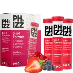 Phizz 3-in-1 Tablets Mixed Berry Hydration, Electrolytes and Vitamins Effervescent x 60 Tablets Discount
