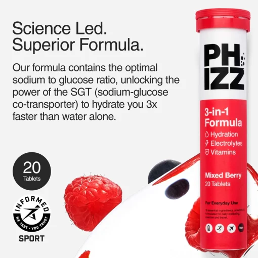 Phizz 3-in-1 Tablets Mixed Berry Hydration, Electrolytes and Vitamins Effervescent x 60 Tablets Discount