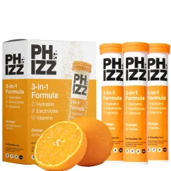 Phizz 3-in-1 Tablets Orange Hydration, Electrolytes and Vitamins Effervescent x 60 Tablets Discount