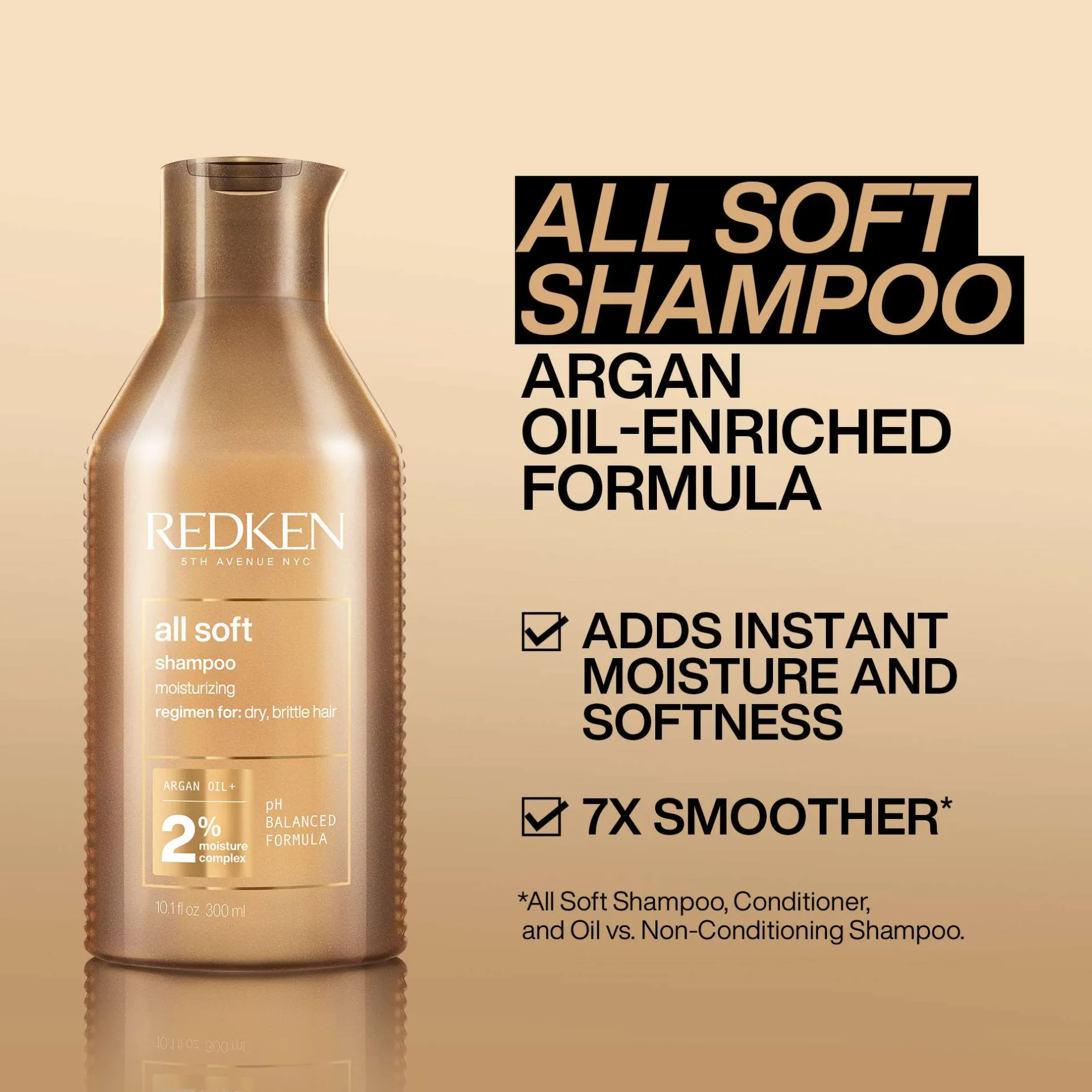 Redken All Soft Shampoo, For Dry Hair, Intense Softness and Shine 300ml New