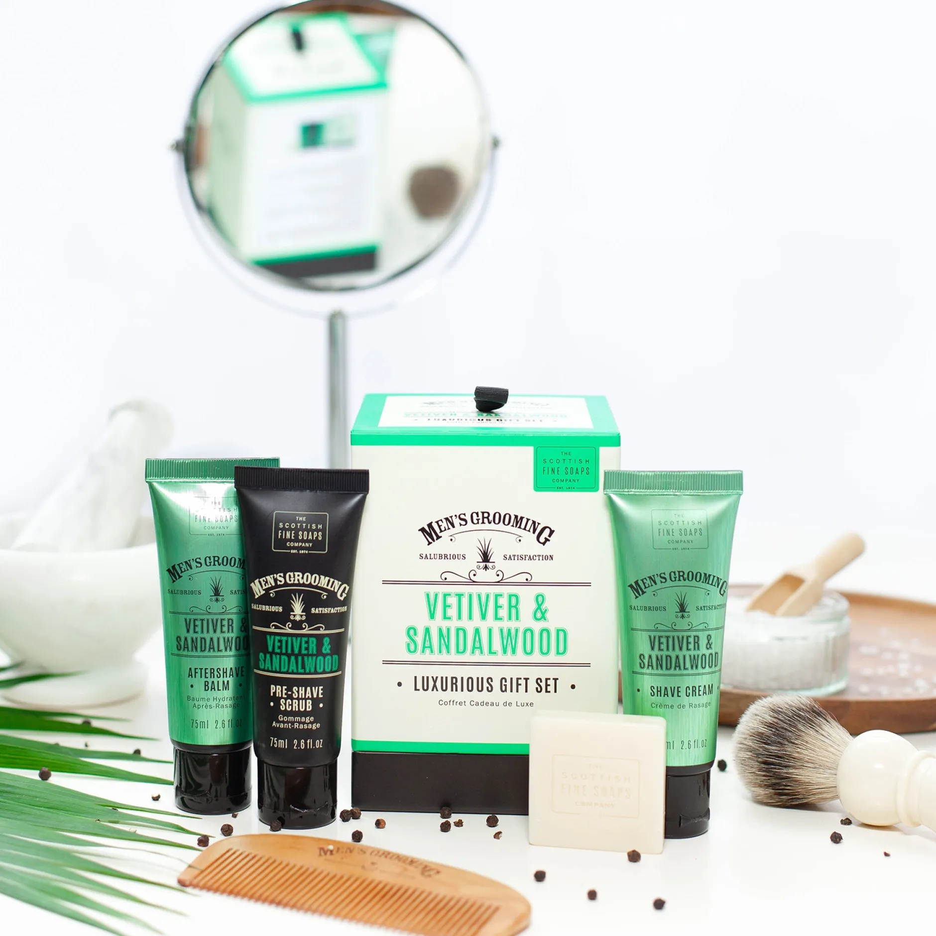 Scottish Fine Soaps Company Men's Grooming Vetiver & Sandalwood Luxurious Gift Set Sale