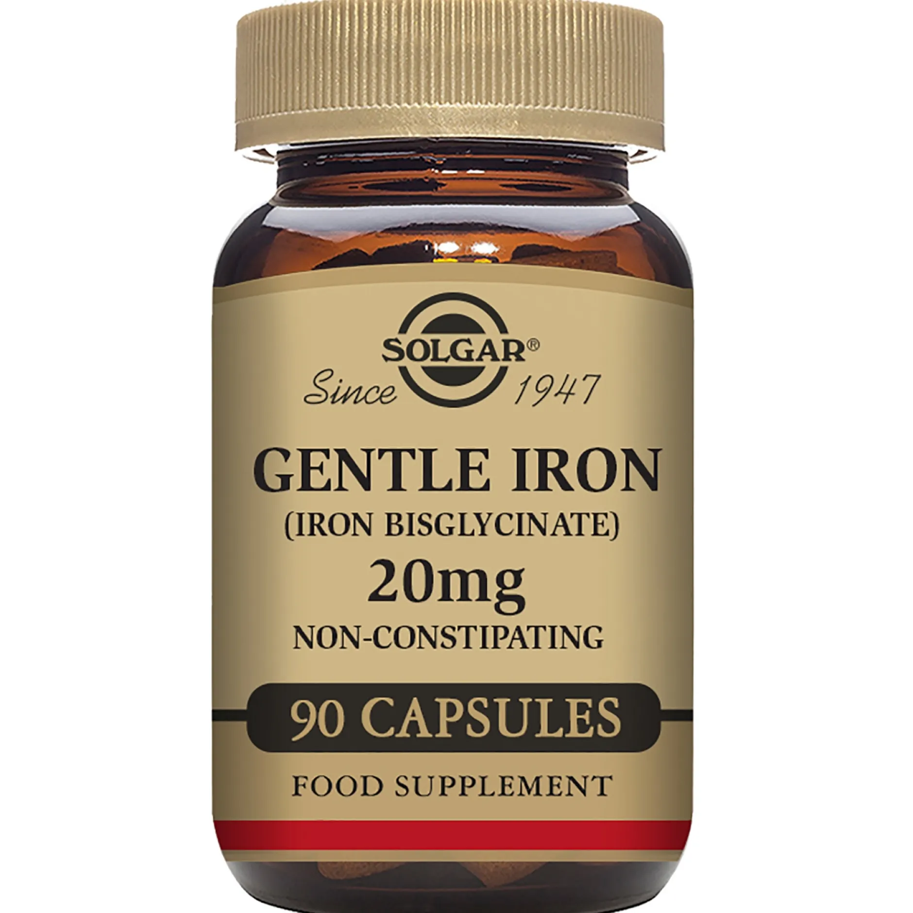 Solgar Minerals Gentle Iron (Iron Bisglycinate) 20 mg Vegetable Capsules x 90