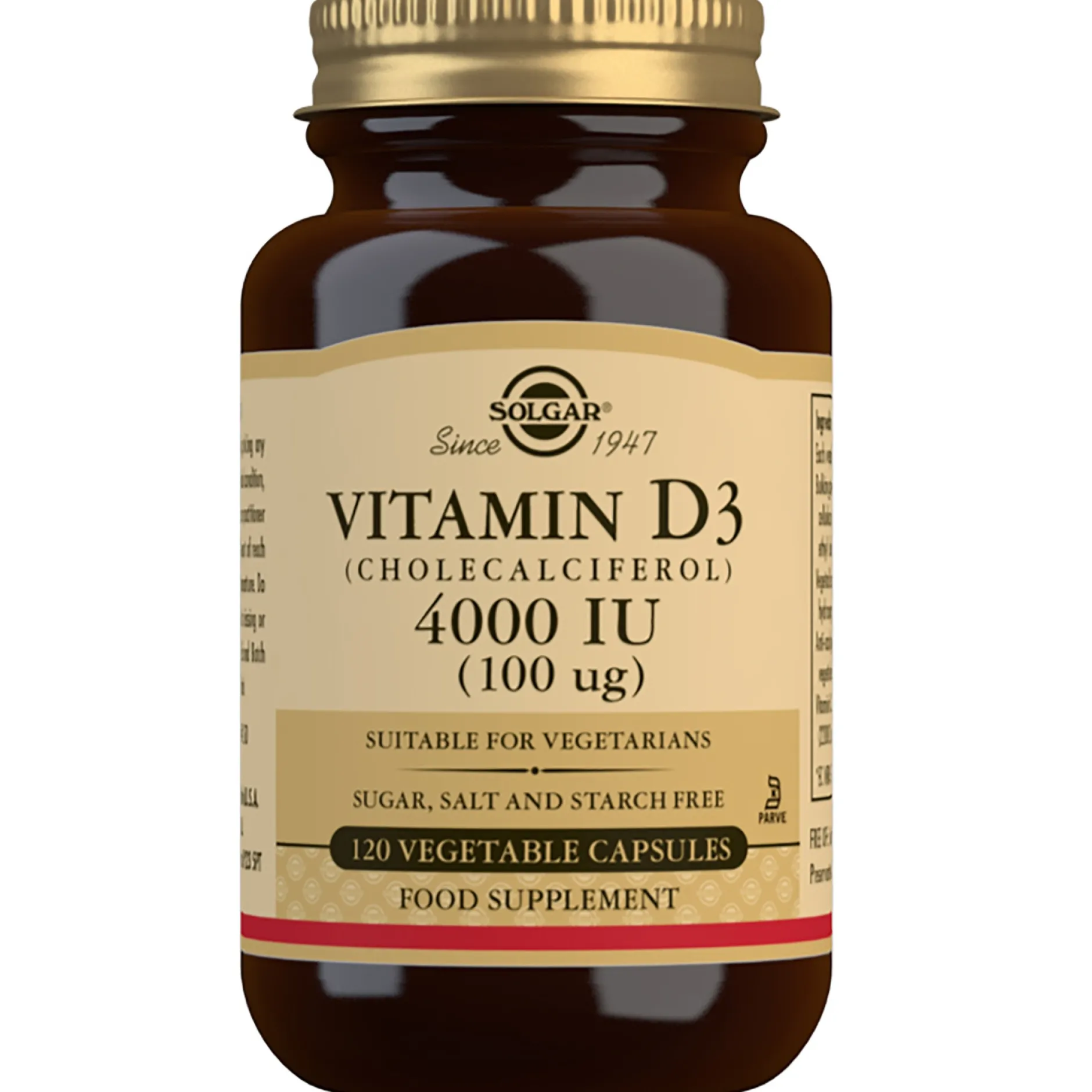 Solgar Vitamins Vitamin D3 (Cholecalciferol) 4000 IU (100µg) Vegetable Capsules x 120 Best