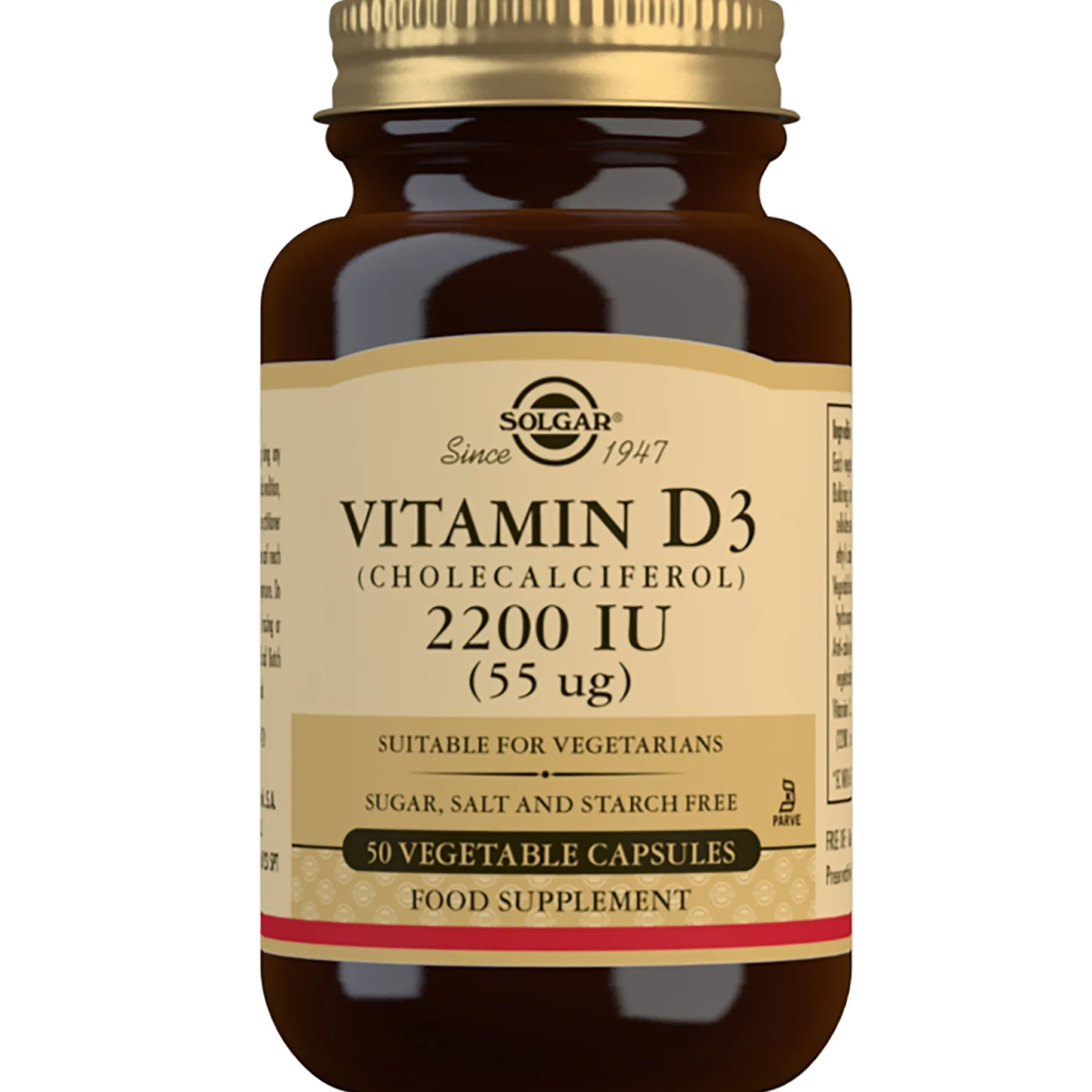 Solgar Vitamins Vitamin D3 (Cholecalciferol) 2200 IU (55 µg) Vegetable Capsules x 50