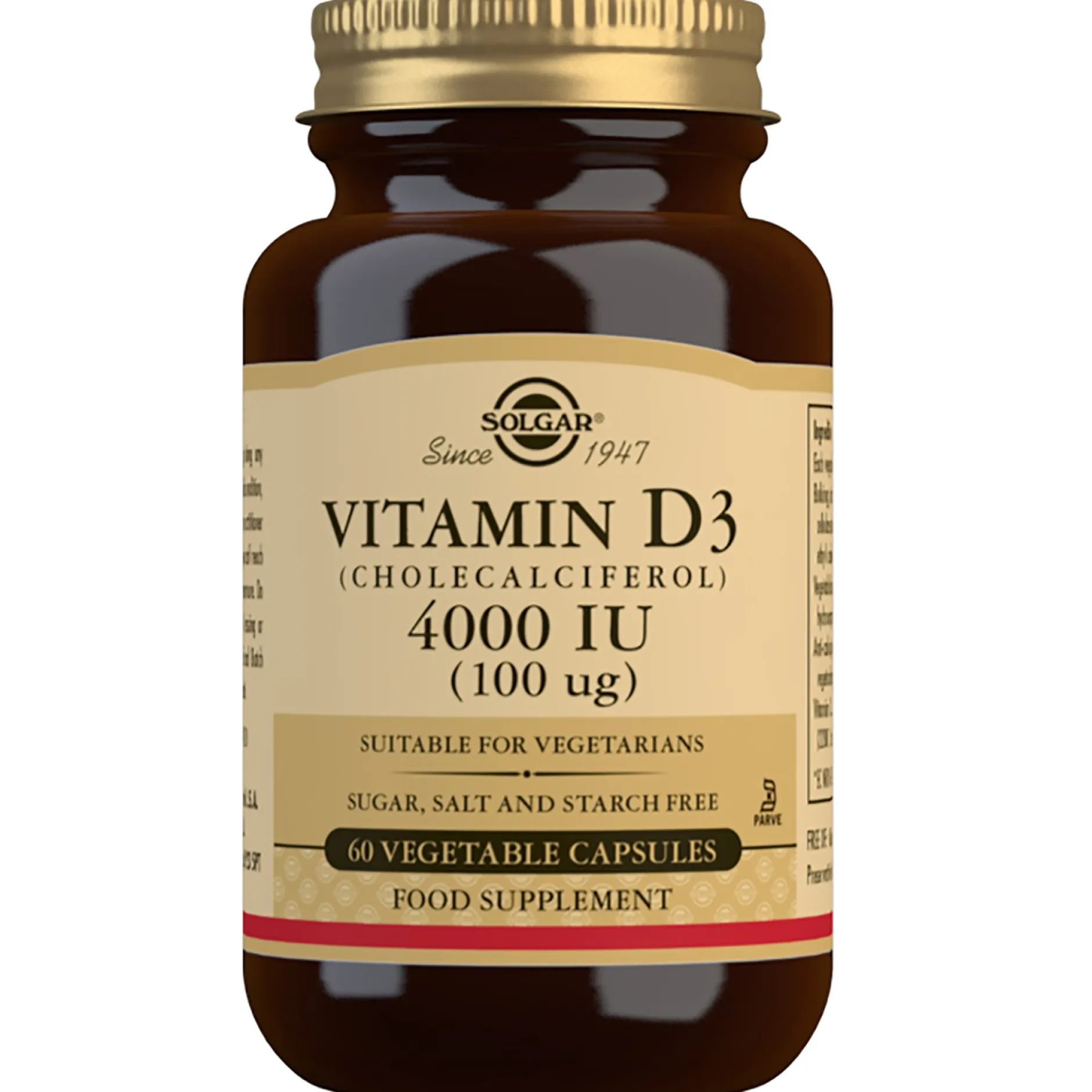 Solgar Vitamins Vitamin D3 (Cholecalciferol) 4000 IU (100 µg) Vegetable Capsules x 60 New