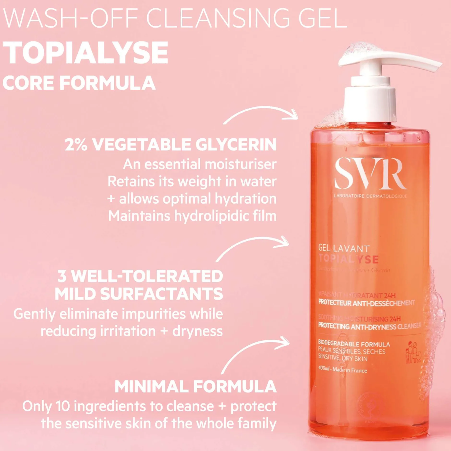 SVR Topialyse Soothing Cleansing Gel 400ml New